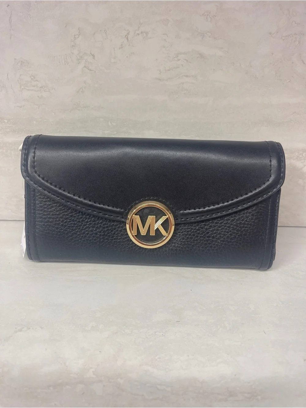 Michael Kors Fulton Flap Continental Wallet Black Pebble Leather